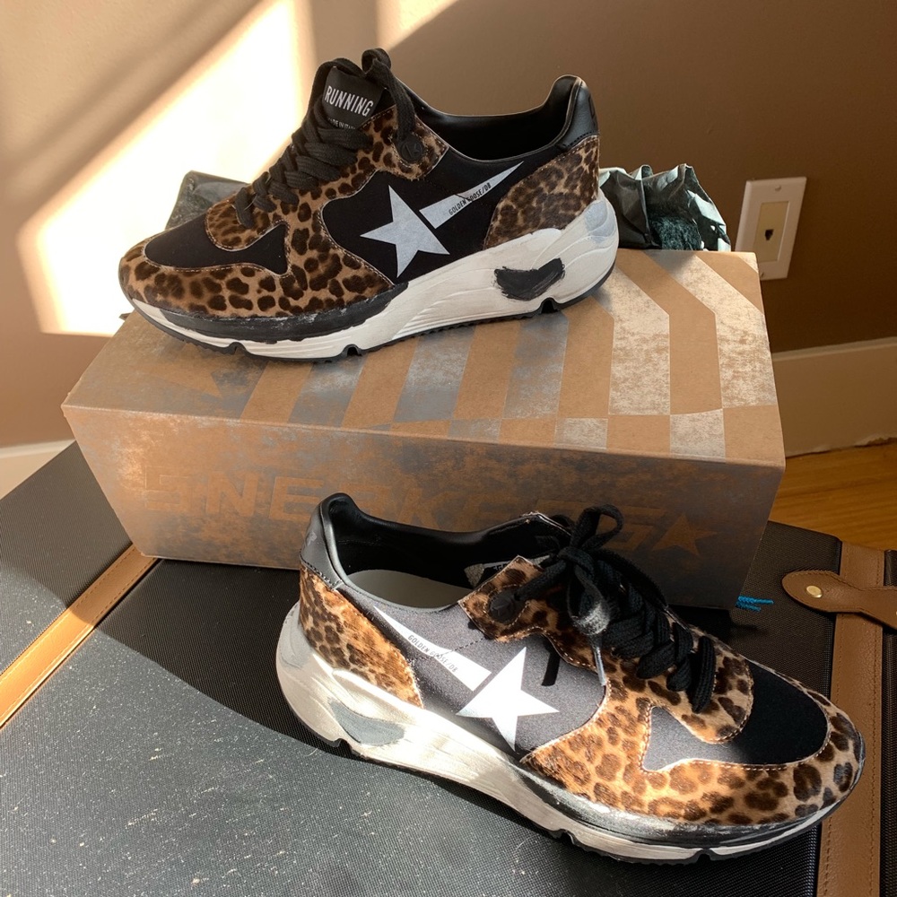 NEW IN BOX Golden Goose Leopard Pony Hair Sneakers